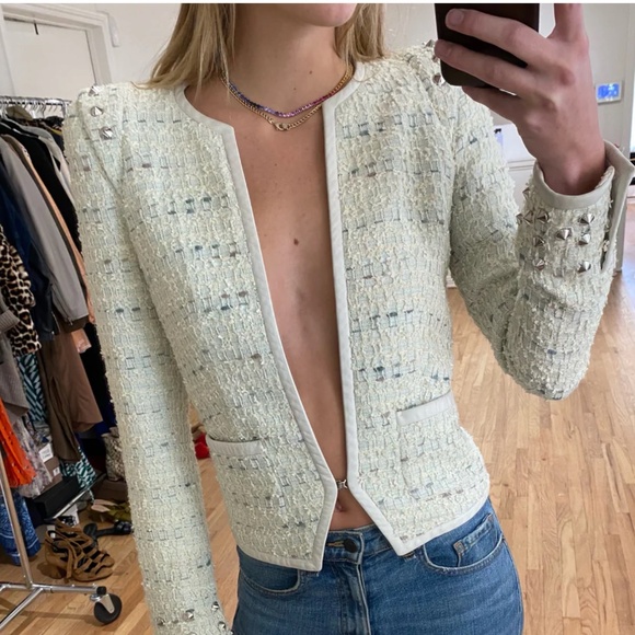 $1875 Barbara Bui TweedLeather &Stud Blazer S/M - Picture 3 of 15